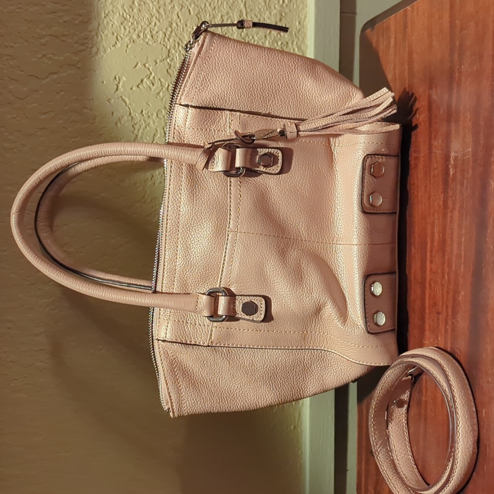 Tignanello Leather Satchel in Metallic Rose